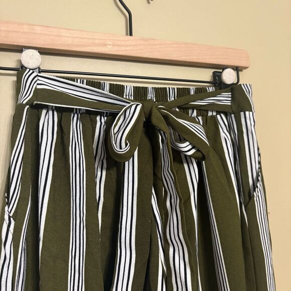 E Hanger M Olive Black White Stripe Tie Elastic Waist Wide Leg Pant Small FLAW - Picture 6 of 12